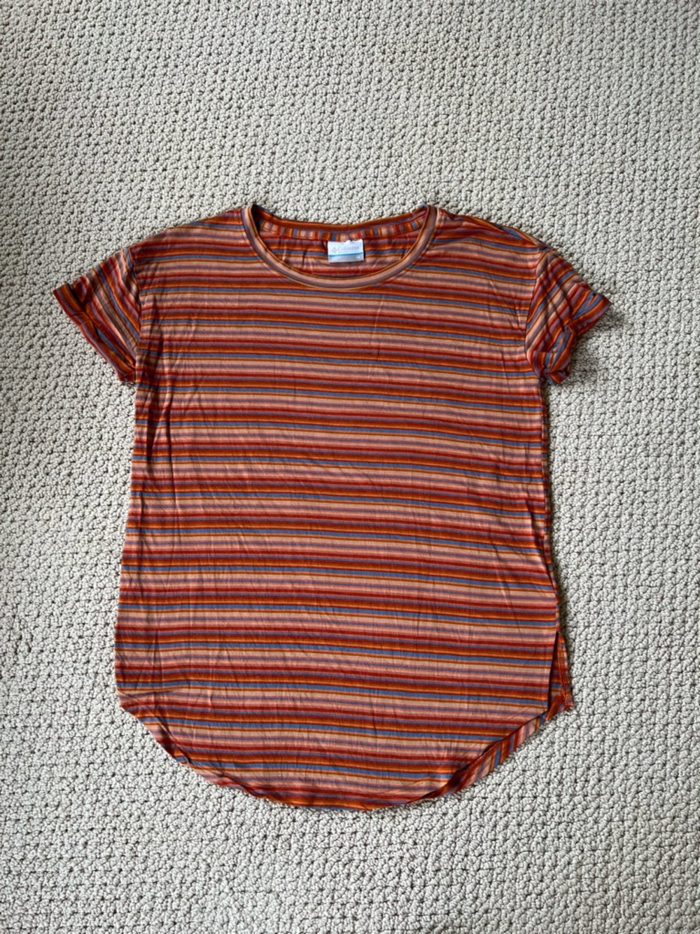 Columbia Rust and Orange Striped Short Sleeve Tee